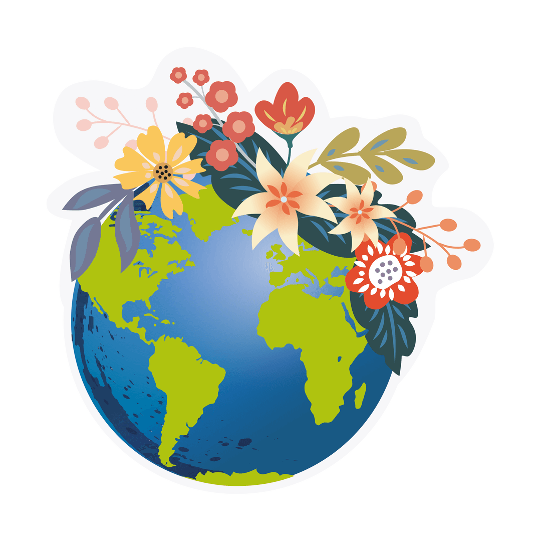 Earth with Vibrant Flower Wreath on Transparent Background