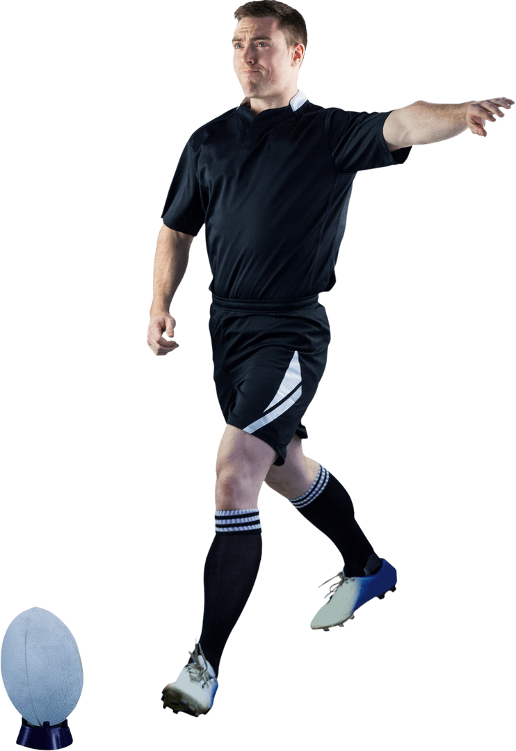 Rugby Player Performing Dynamic Drop Kick With Transparent Background
