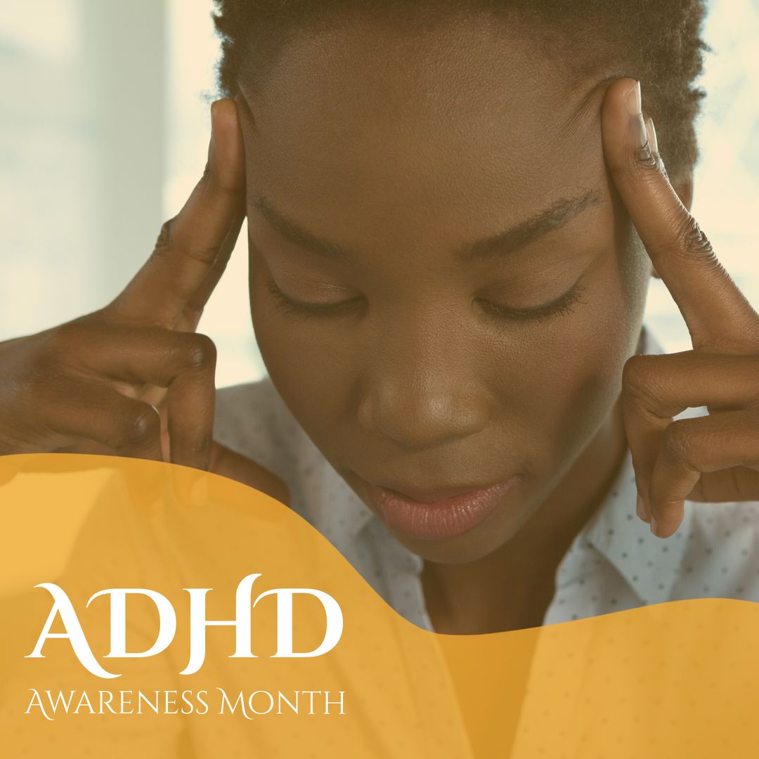 ADHD Awareness Month Support with Thoughtful Woman Promoting Understanding