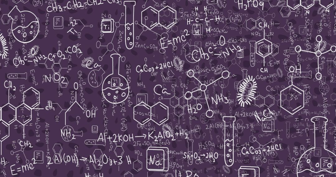 Complex Chemistry Formulas and Scientific Symbols on Dark Background