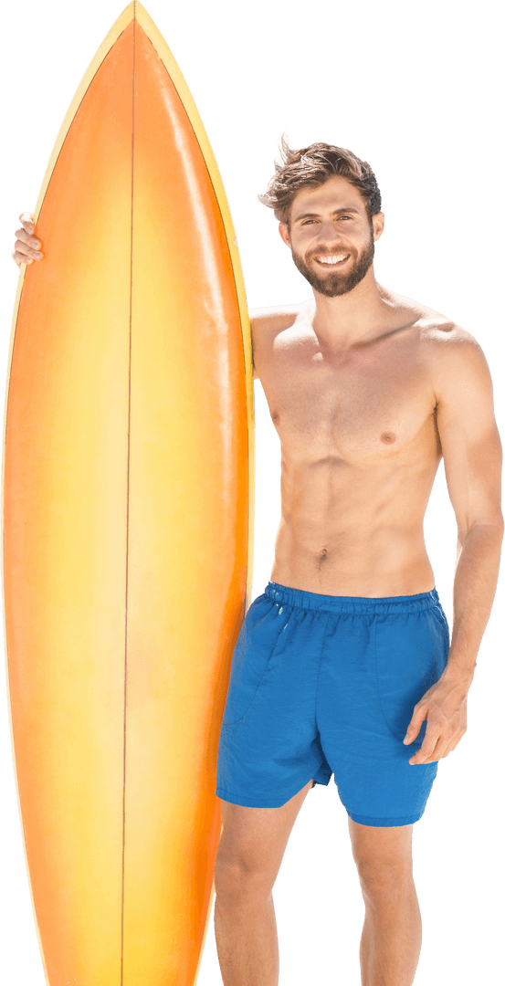 Caucasian Surfer Holding Board on Transparent Background