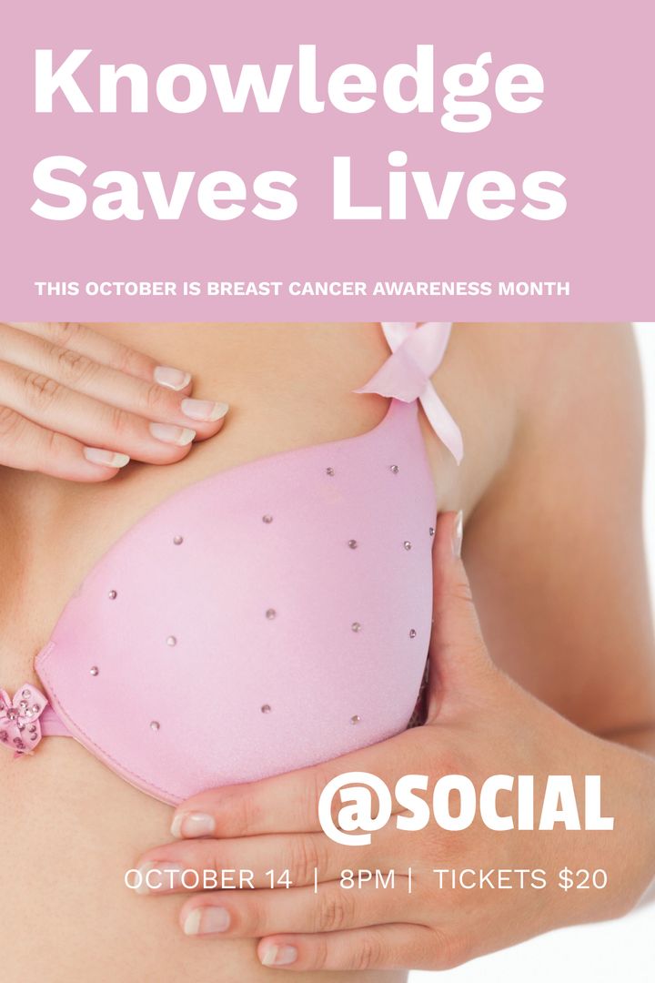 Breast Cancer Awareness Campaign Poster with Pink Ribbon and Event Details - Download Free Stock Templates Pikwizard.com