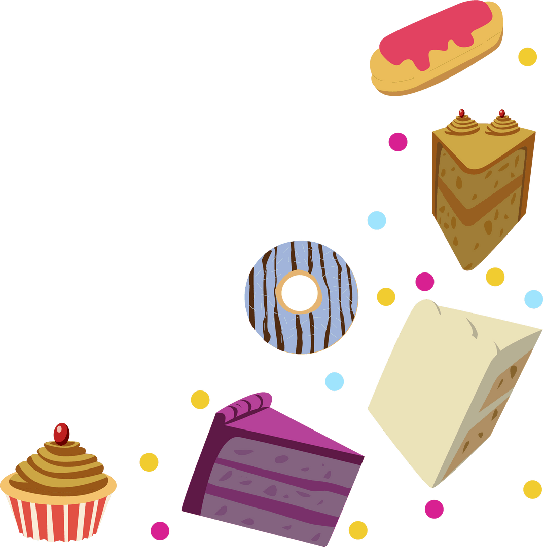 Assorted Dessert Icons Floating on Transparent Background