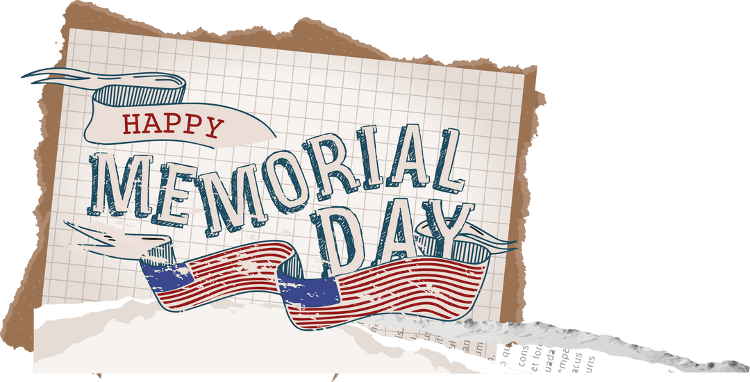 Happy Memorial Day Collage with American Flag Elements on Transparent Background