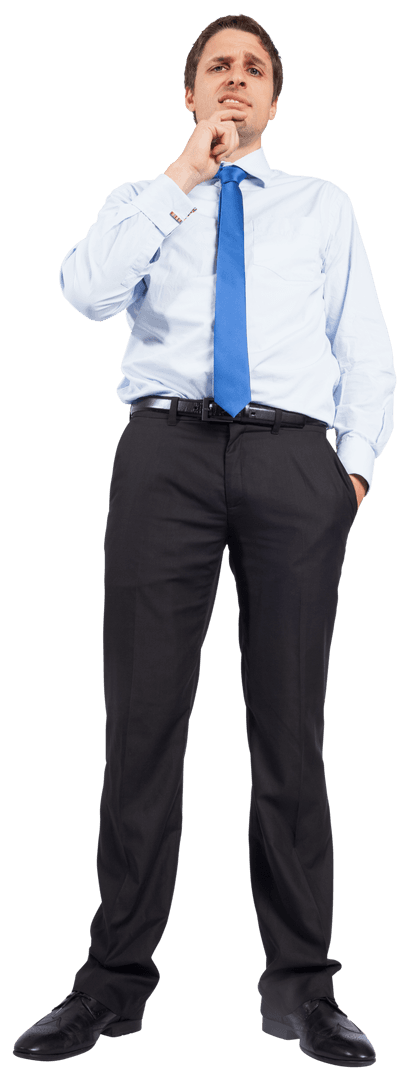 Worried Businessman Pondering on Transparent Background