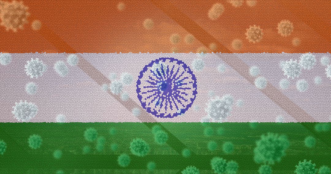 Coronavirus Cells Overlaying Indian Flag Symbolizing Healthcare Challenge - Free Images, Stock Photos and Pictures on Pikwizard.com