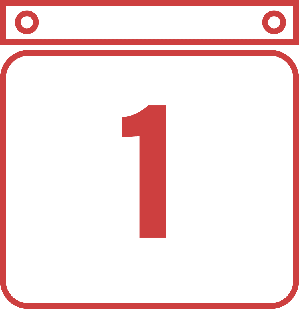 Day One Icon on Red Calendar Transparent Background