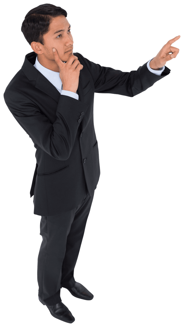 Transparent Background: Man Dressed in Black Suit Pointing