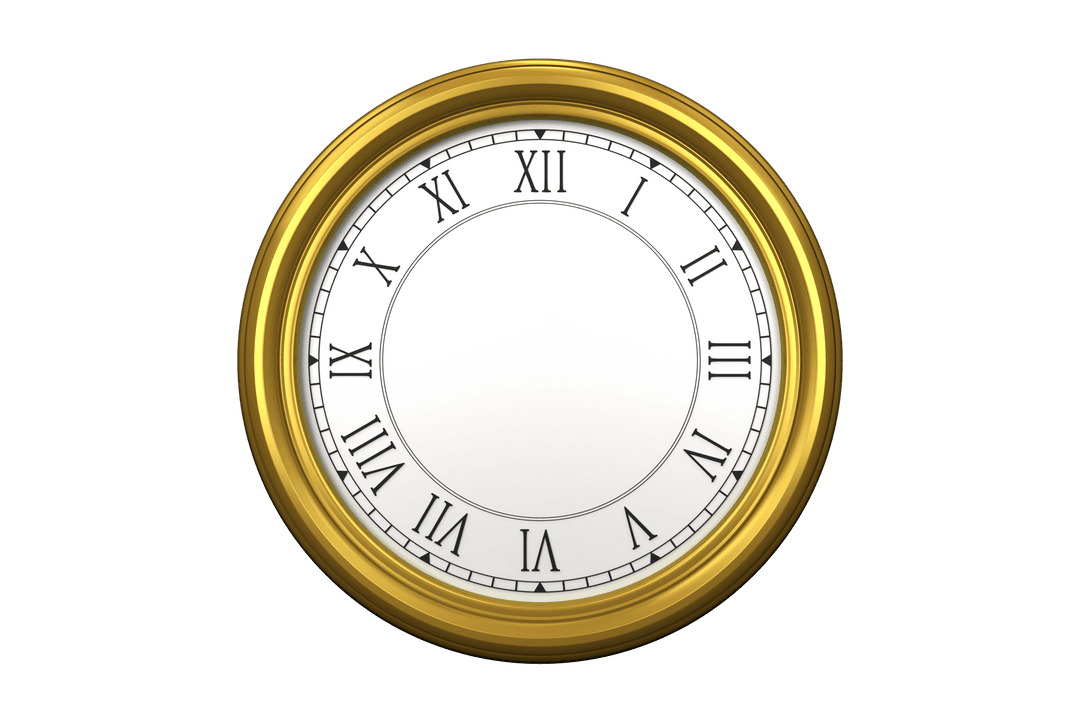 Elegant Gold and White Clock Face with Transparent Background
