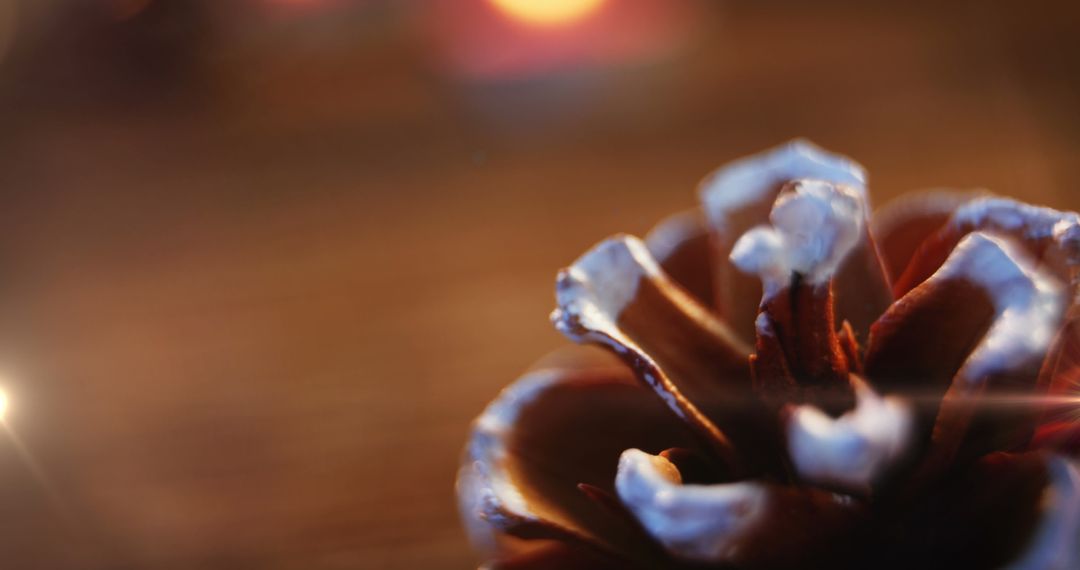 Festive Pine Cone with Snowy Tips and Warm Background