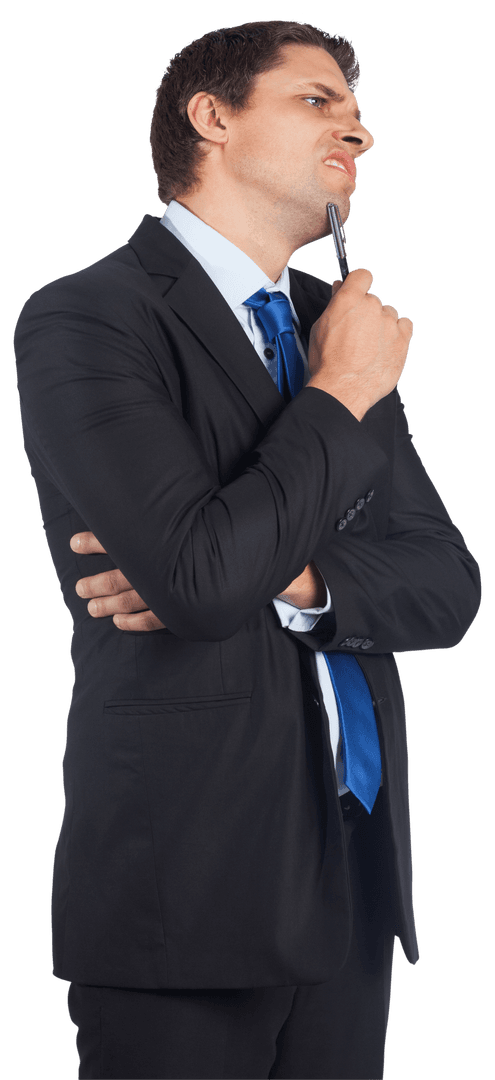 Businessman Pondering on Transparent Background