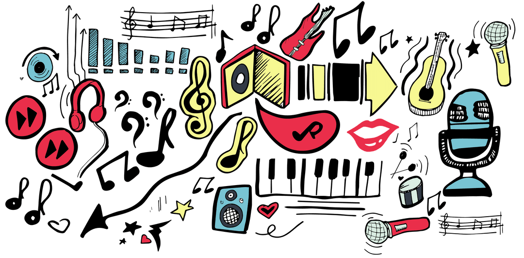 Colorful Music Themed Icons on Transparent Background