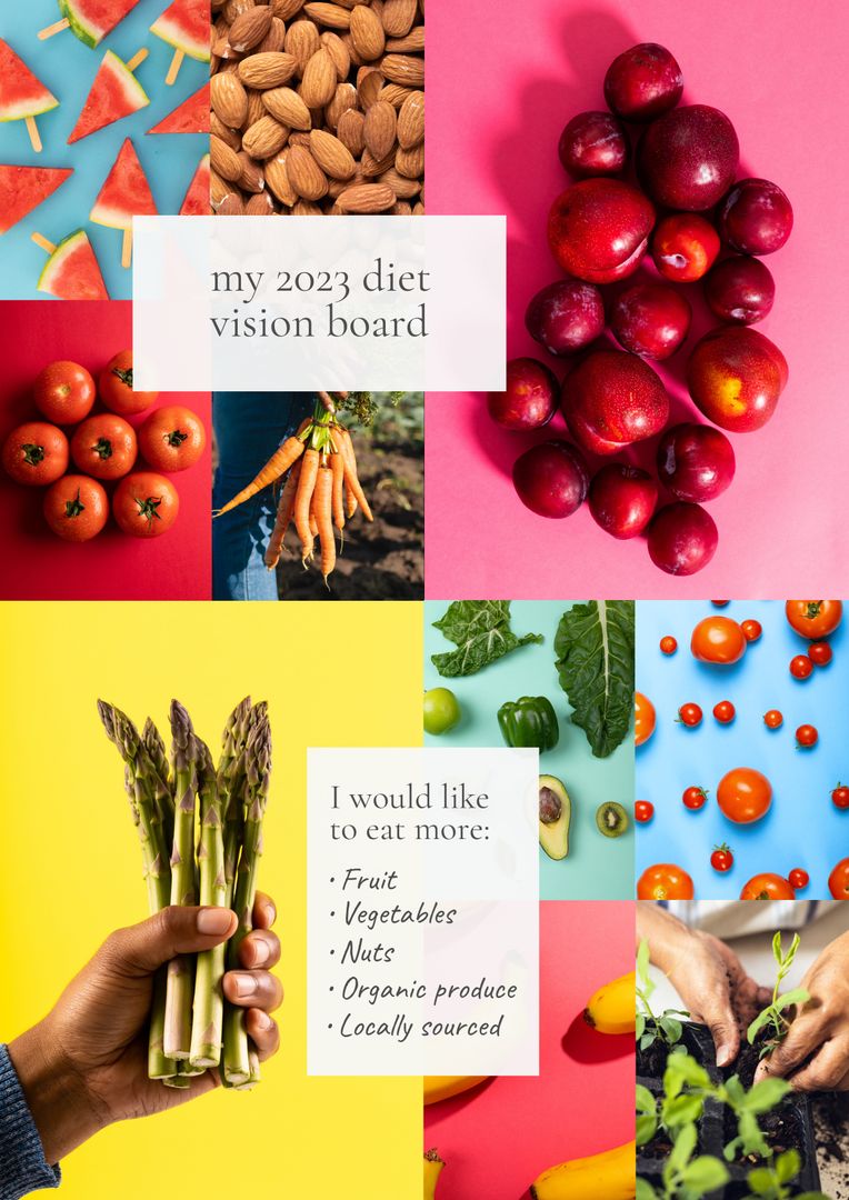 Healthy Eating Vision Board with Fresh Produce and Goals for 2023 - Download Free Stock Templates Pikwizard.com