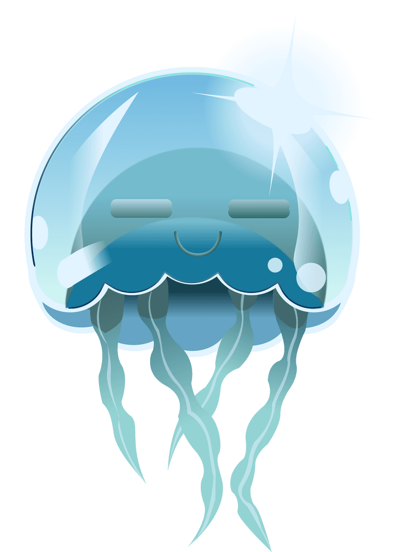 Vibrant Cartoon Jellyfish Floating on Transparent Background