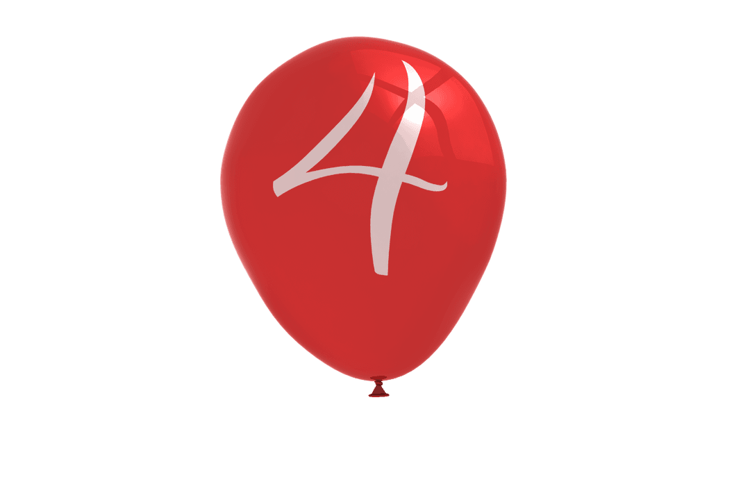 Red Number Four Balloon with Transparent Background for Celebrations