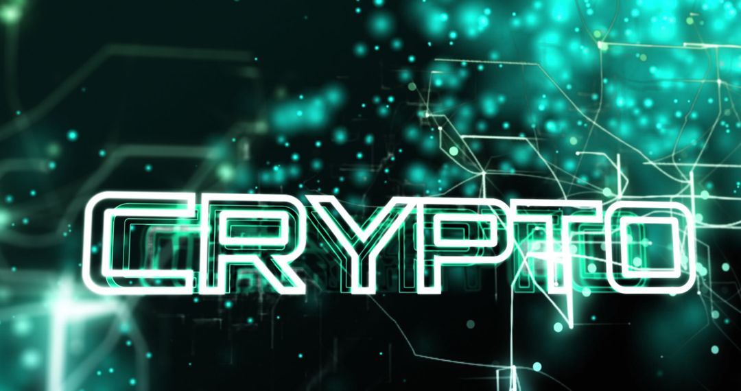Digital Crypto Text Background with Glowing Network Elements