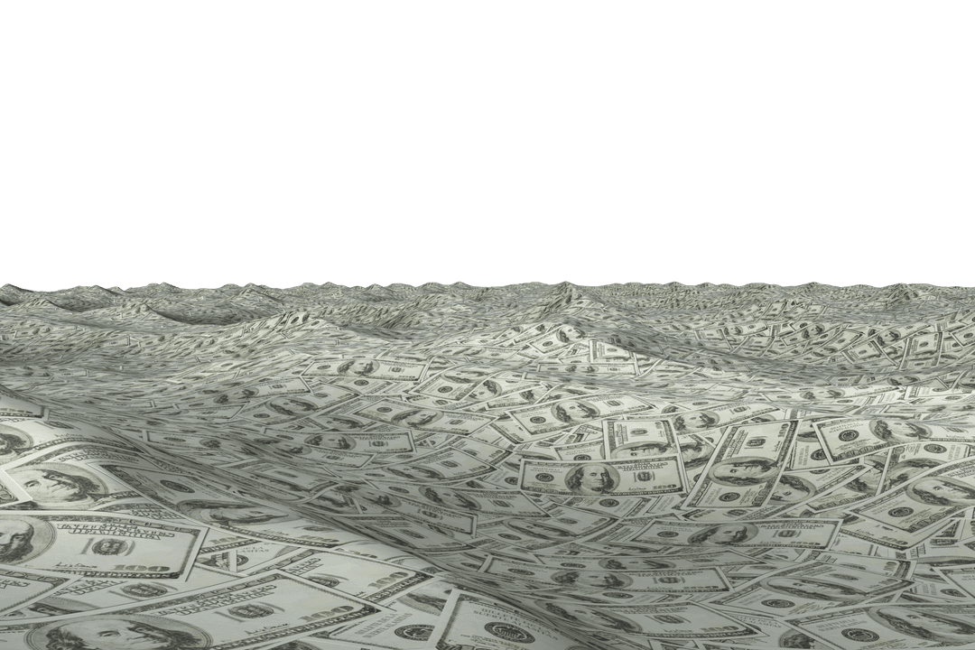 Infinite Pile of Dollar Bills on Transparent Background