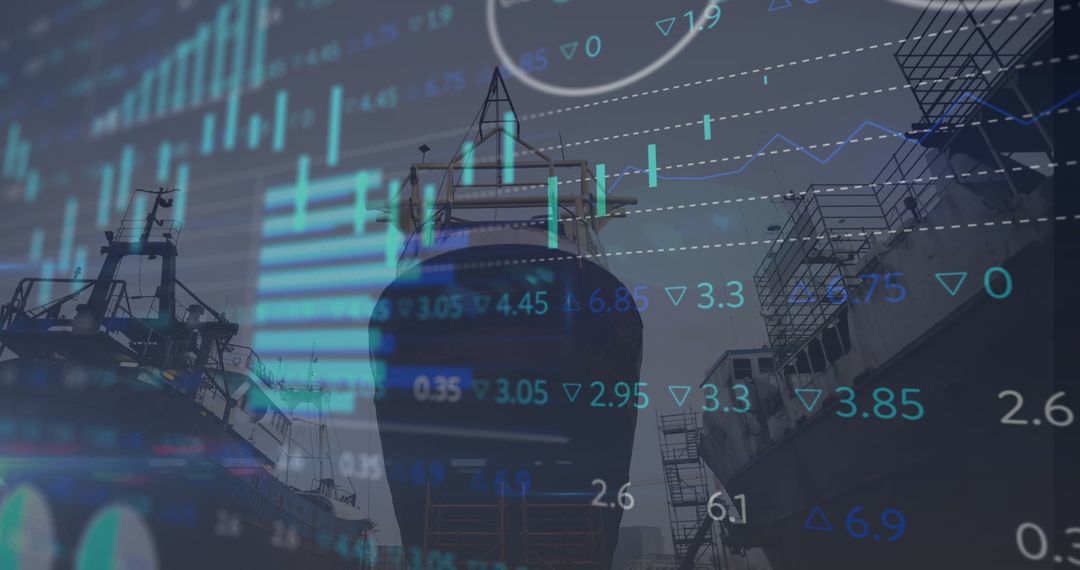 Abstract Composition of Financial Data and Shipyard Overlay