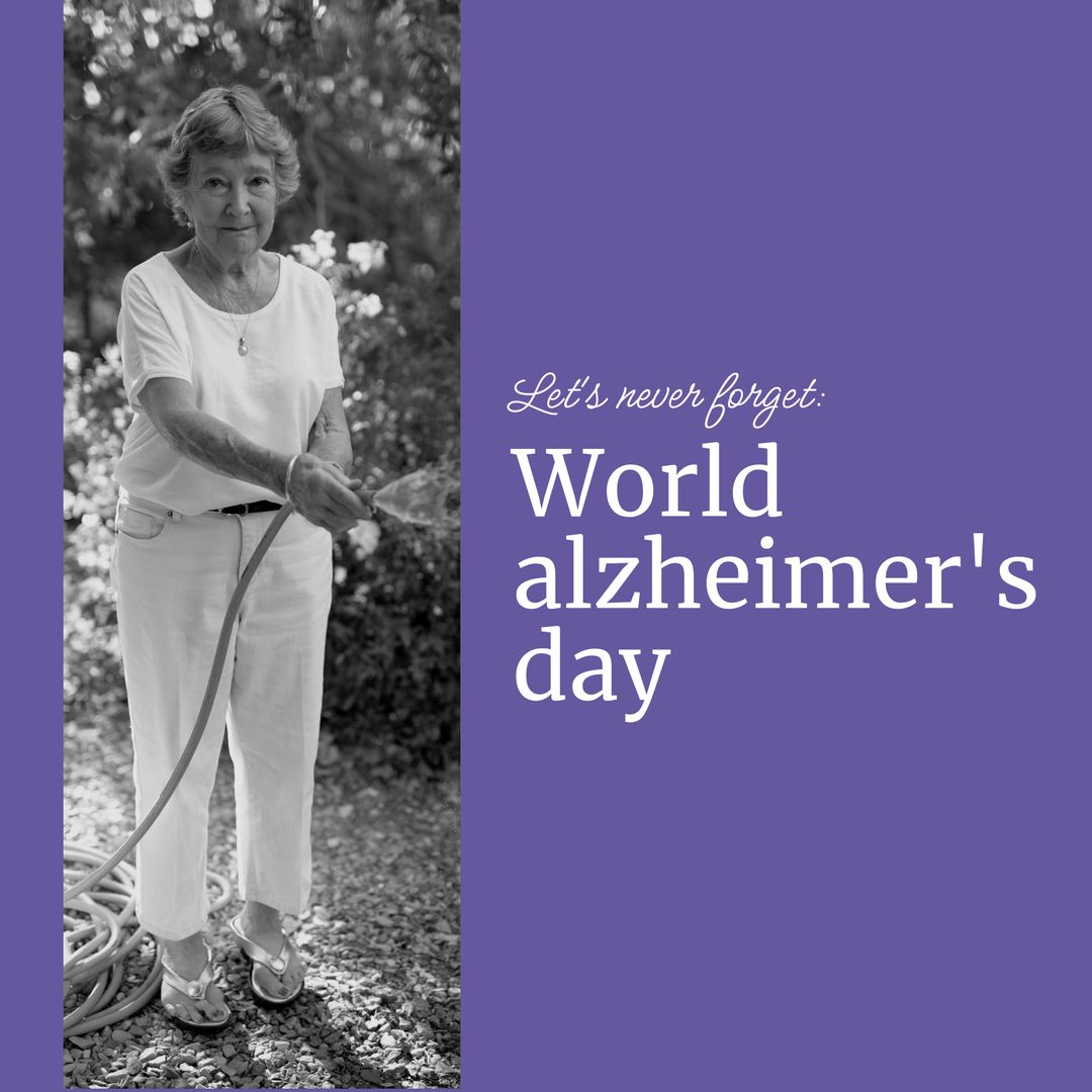 Composite of world alzheimer's day text over happy senior caucasian woman in garden - Download Free Stock Templates Pikwizard.com