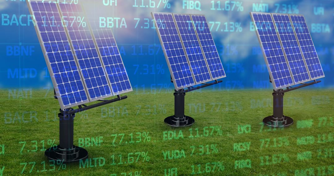 Blue Solar Panels with Data Overlay Innovating Renewable Energy