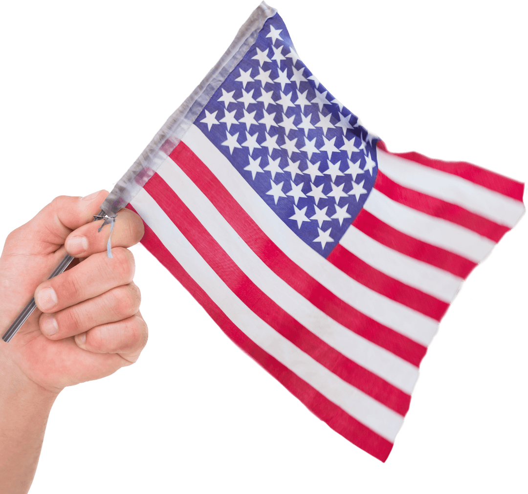 Hand Holding US Flag on Transparent Background