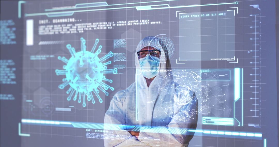 Scientist in Protective Gear Analyzing COVID-19 Data