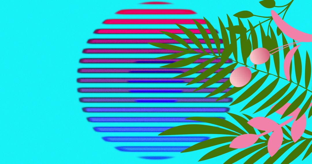 Vibrant Tropical Leaves Over Striped Background Art