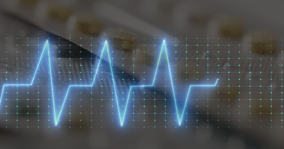 Digital Cardiogram Overlay on Pills for Healthcare and Medicine Theme