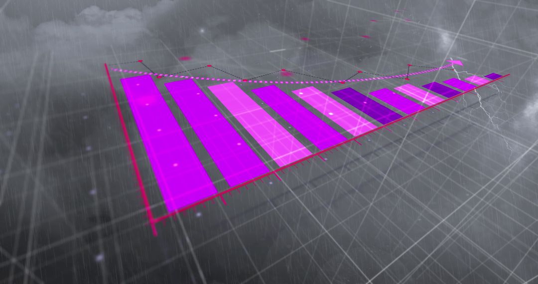 Digital Data Descending Chart with Thunderstorm Background