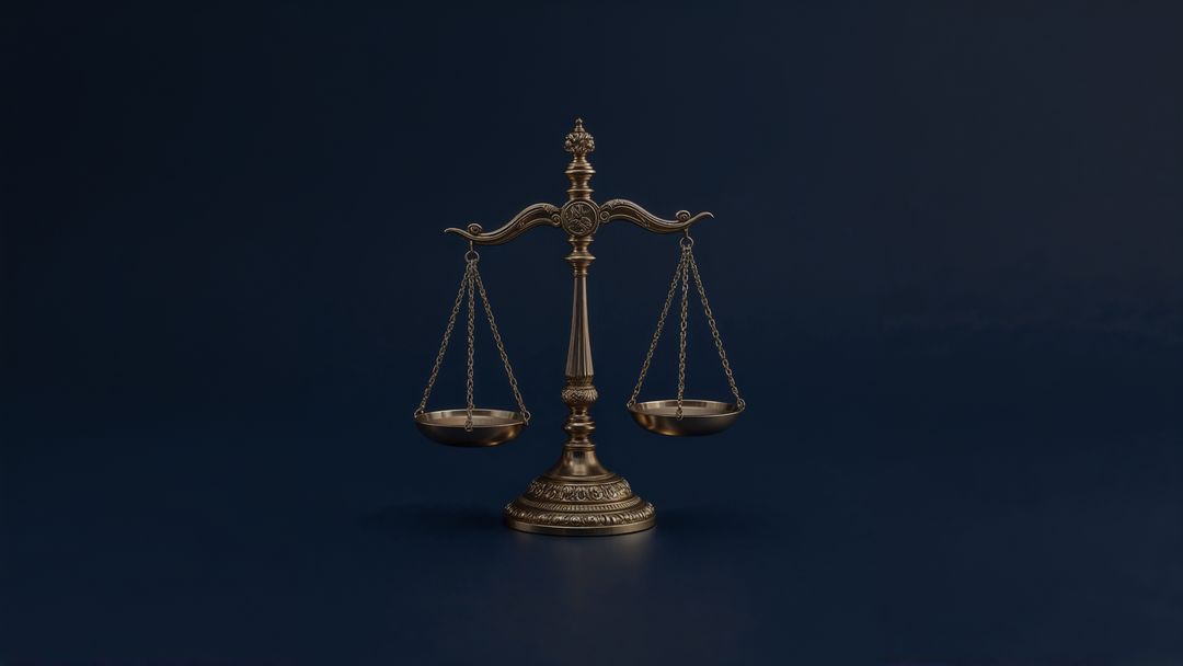 Ornate Brass Balance Scale on Dark Blue Background