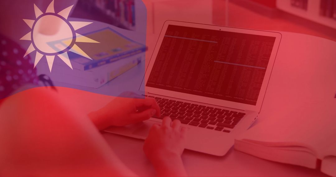 Concept of Global Communication with Taiwan Overlaying Macbook