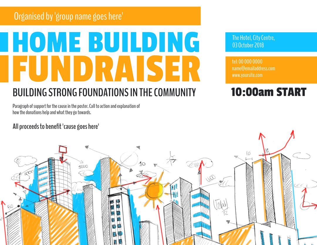 Vibrant Cityscape Illustration for Community Fundraiser Event