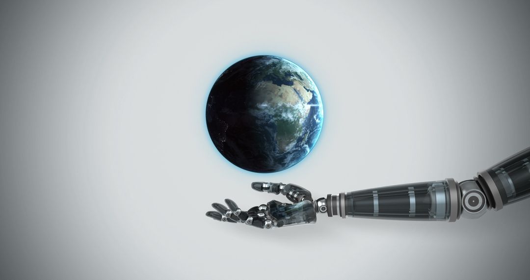 Robotic Hand Presenting Digital Globe with Futuristic Technology