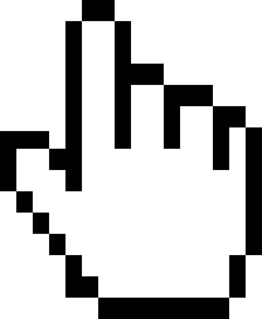 White Pixelated Hand Cursor Icon on Transparent Background