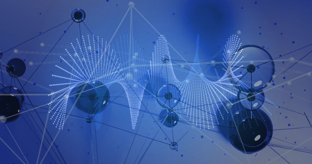 Futuristic Digital Network with Interconnected Nodes and Waveforms