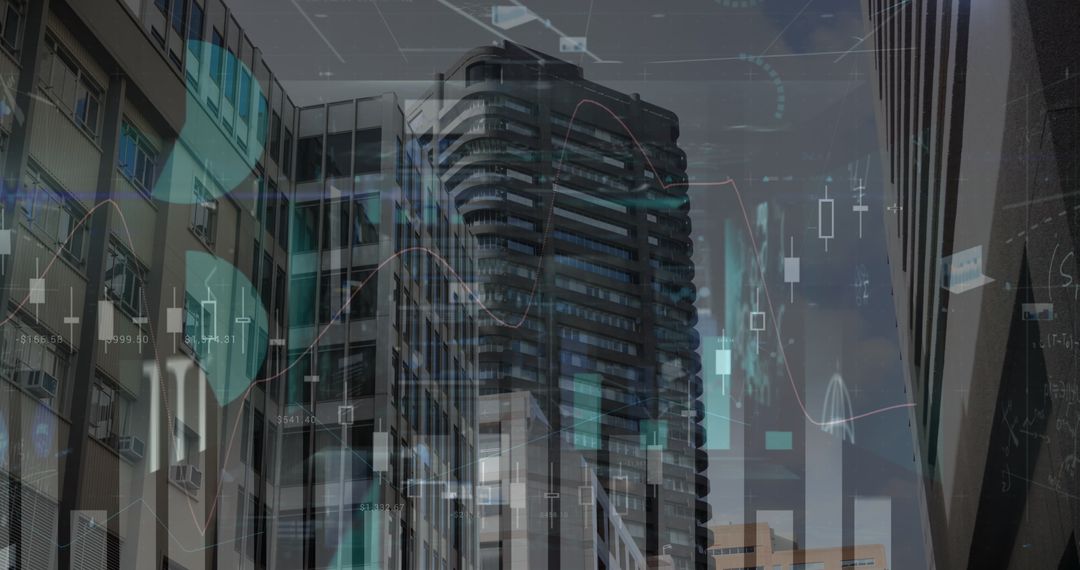 Digital Financial Analysis Overlay on Cityscape Business Concept