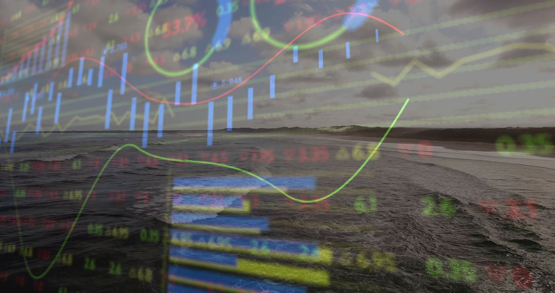 Financial Analysis Overlaid on Tranquil Beach Scene