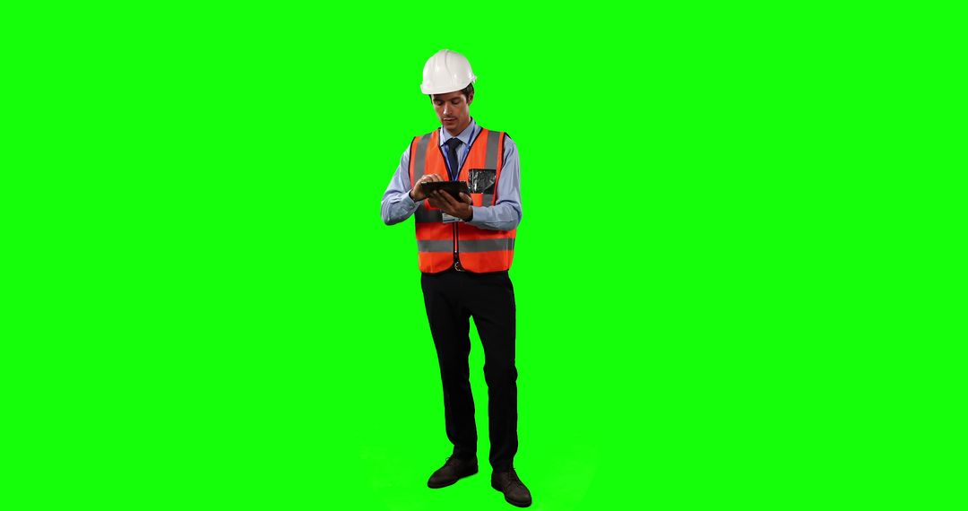 Construction Engineer Using Tablet Green Screen Background - Free Images, Stock Photos and Pictures on Pikwizard.com
