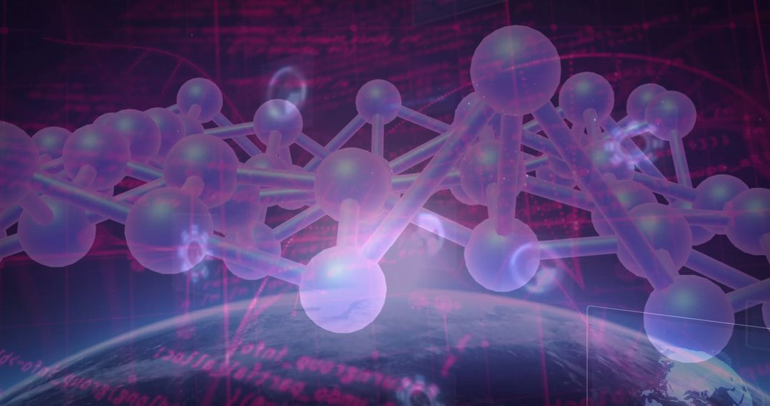 Futuristic Molecular Structure Over Earth with Digital Coding