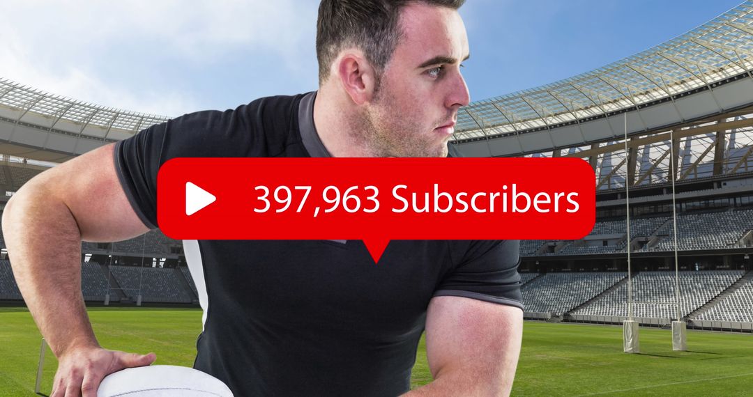 Rugby Player in Stadium with Social Media Subscriber Alert