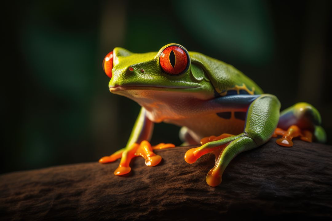 Close up of red eyed tree frog perched on branch, created using generative ai technology - Free Images, Stock Photos and Pictures on Pikwizard.com