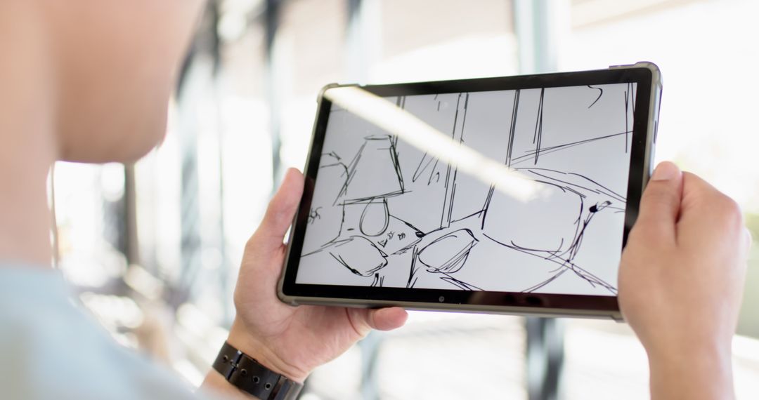 Designer Creating Monochrome Interior on Tablet