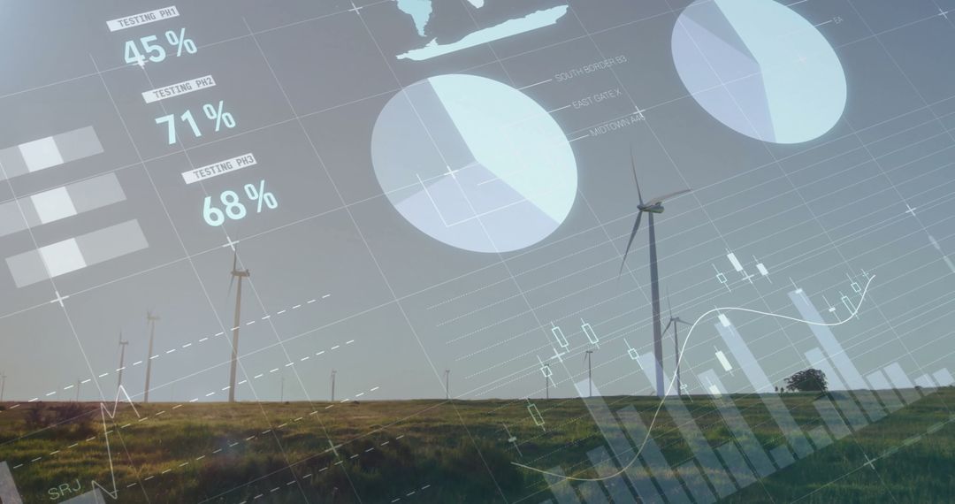 Wind Turbines and Transparent Infographic of Renewable Energy Data
