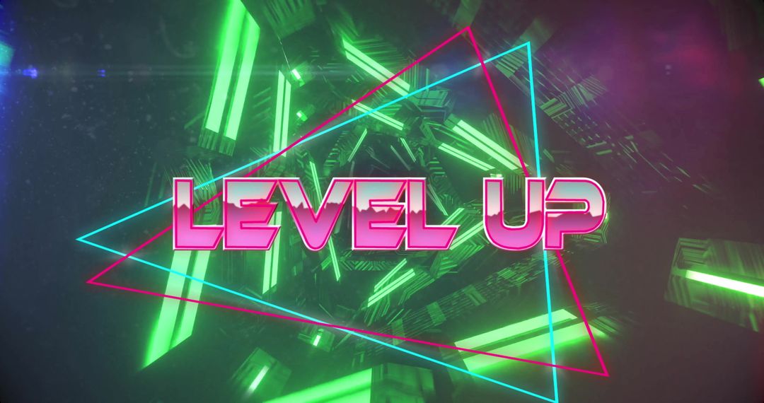 Retro Neon Level Up Design with Geometric Background