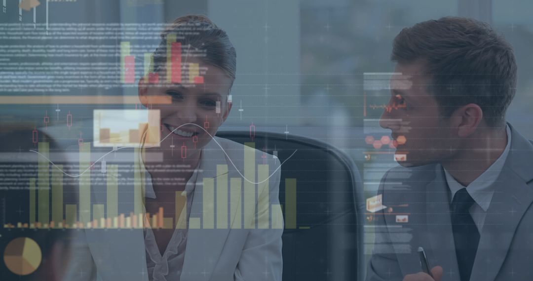 Business Professionals Analyzing Digital Data Graphics