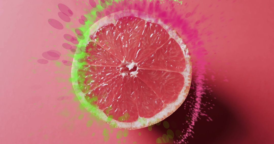 Grapefruit Slice with Vibrant Pink and Green Splashes