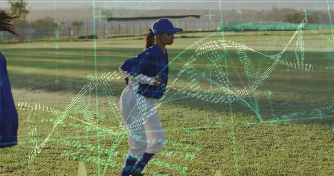 Athlete Preparing in Sports Science Environment with Data and DNA Overlay