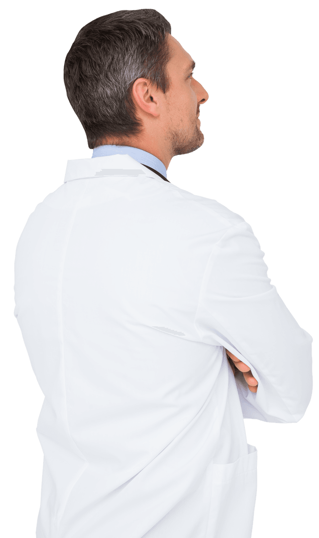 Professional Doctor Posing in White Lab Coat on Transparent Background