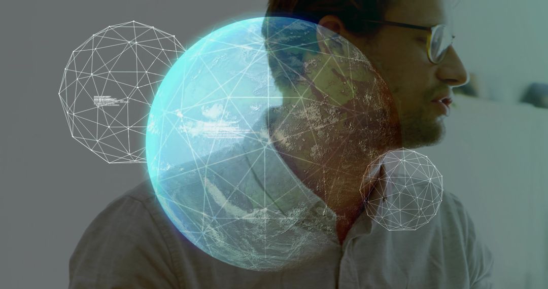 Businessman Interacting with Futuristic Digital Globe Interface