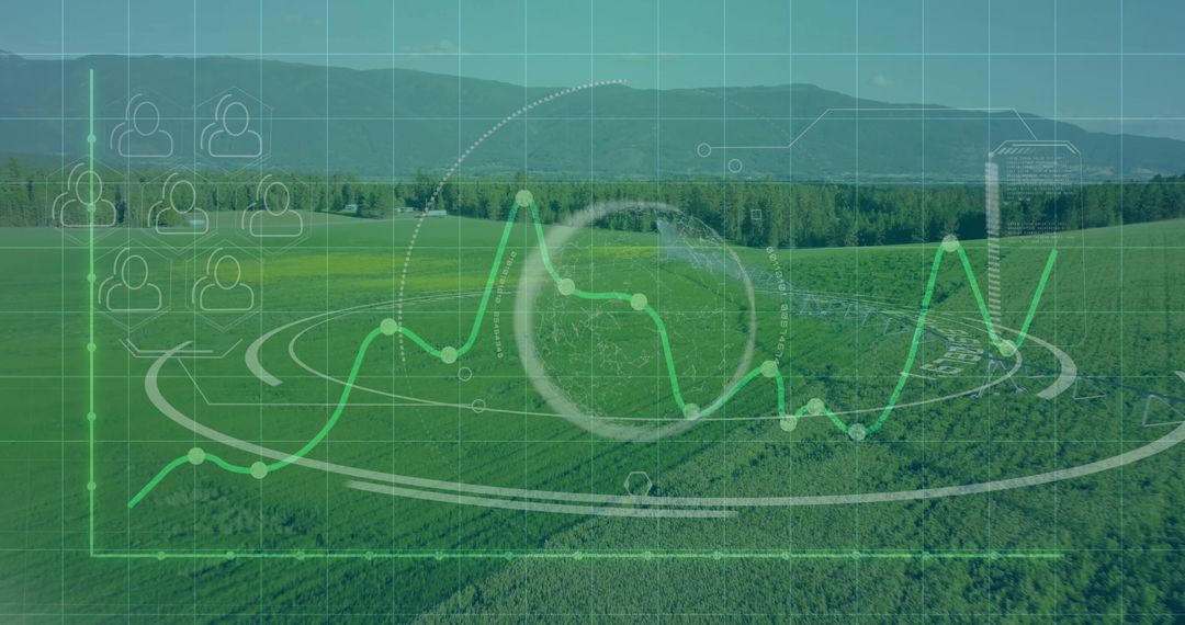 Analytics Interface Over Farmland Landscape Demonstrating Agritech Innovation